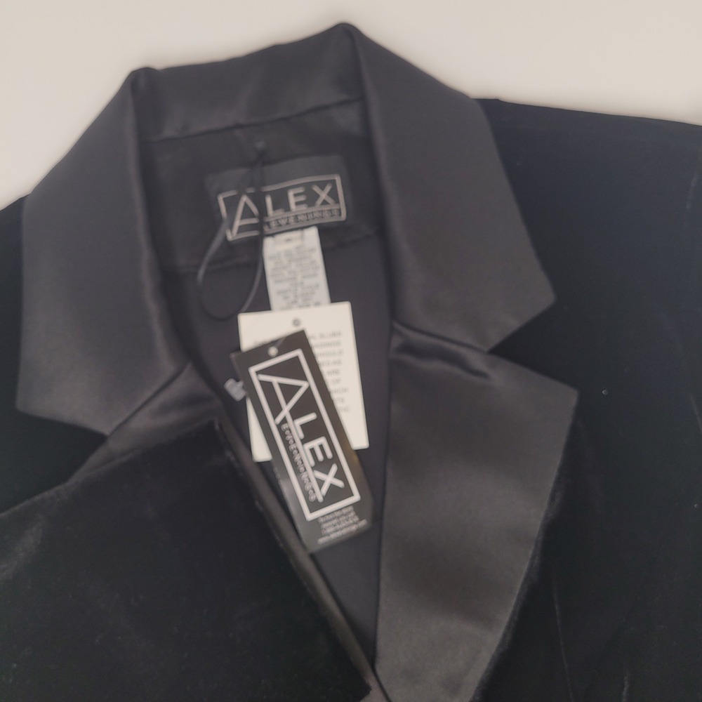 Alex Evenings Velvet Blazer Women M Black NEW Satin Lapel Open Front 391519